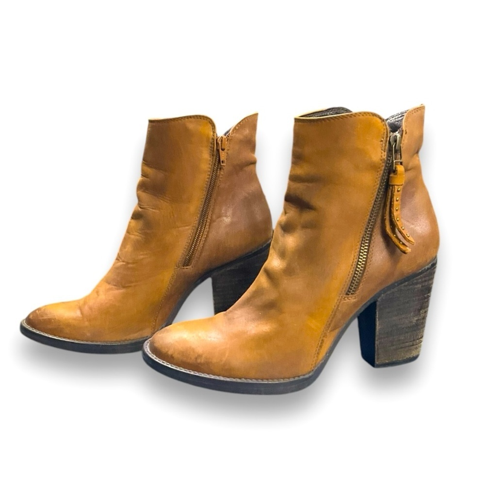 👢 Steve Madden Ryatt Tan Leather Heeled Ankle Boots Women’s 8.5